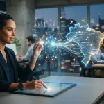 Gráfico ilustrativo mostrando a convergência entre SEO e inteligência artificial com elementos visuais que representam algori