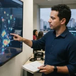 Mapa digital do Brasil com pontos destacados indicando análises geoespaciais de marcas em inteligência artificial