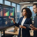 Tabela comparativa visual com gráficos mostrando features de ferramentas brasileiras de brand monitoring focadas em IA para m