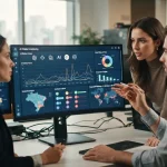 Painel digital com gráficos e análise de menções de marca em múltiplas inteligências artificiais, ilustrando a plataforma Cit