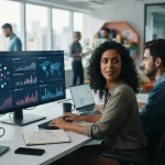 Ilustração de uma empresa brasileira acompanhando menções de sua marca em diferentes plataformas de inteligência artificial